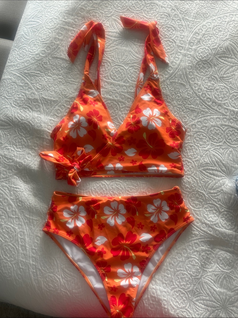 Orange Floral High-Waist Bikini Set